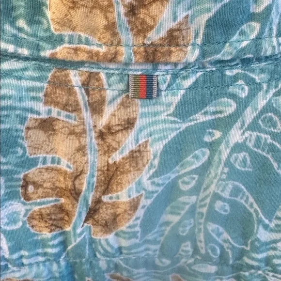 Margaritaville Men's BBQ Shirt - Teal and Tan Tropical Floral Hawaiian Beach Top - Picture 4 of 6